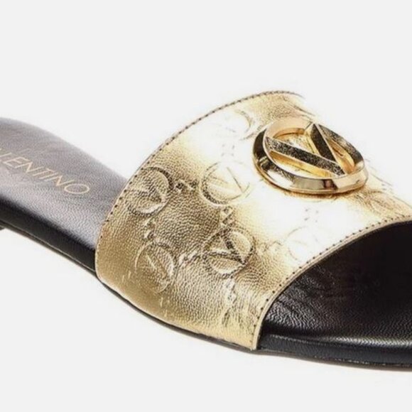 Brand New Valentino sz 6 Carrie Slide Sandals In Gold - Picture 1 of 5